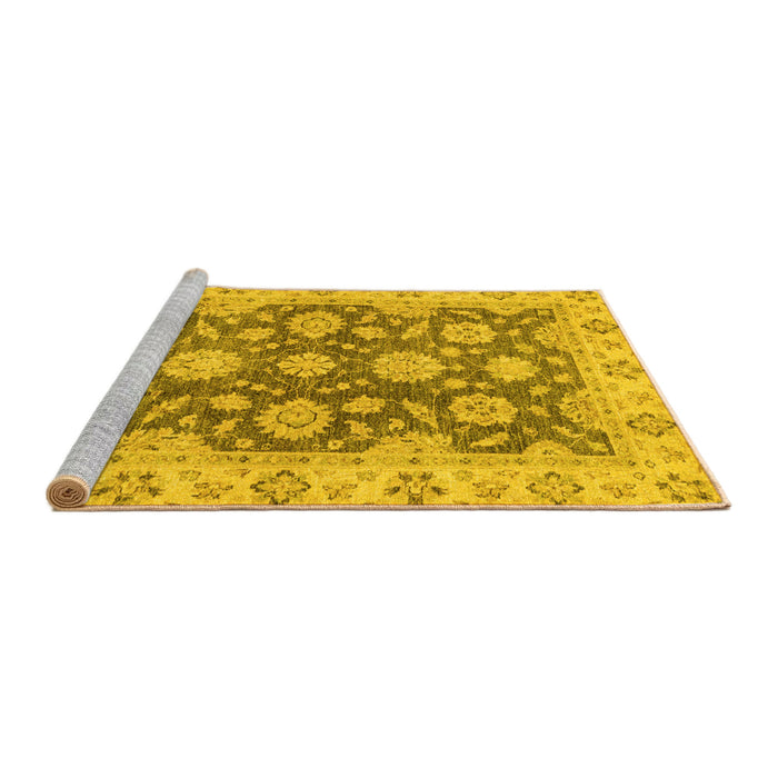 Sideview of Machine Washable Oriental Yellow Traditional Rug, wshabs2989yw