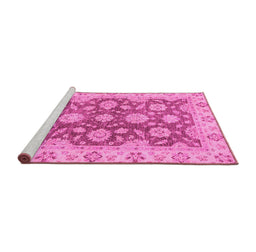 Sideview of Machine Washable Oriental Pink Traditional Rug, wshabs2989pnk