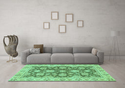 Machine Washable Oriental Turquoise Traditional Area Rugs in a Living Room,, wshabs2989turq