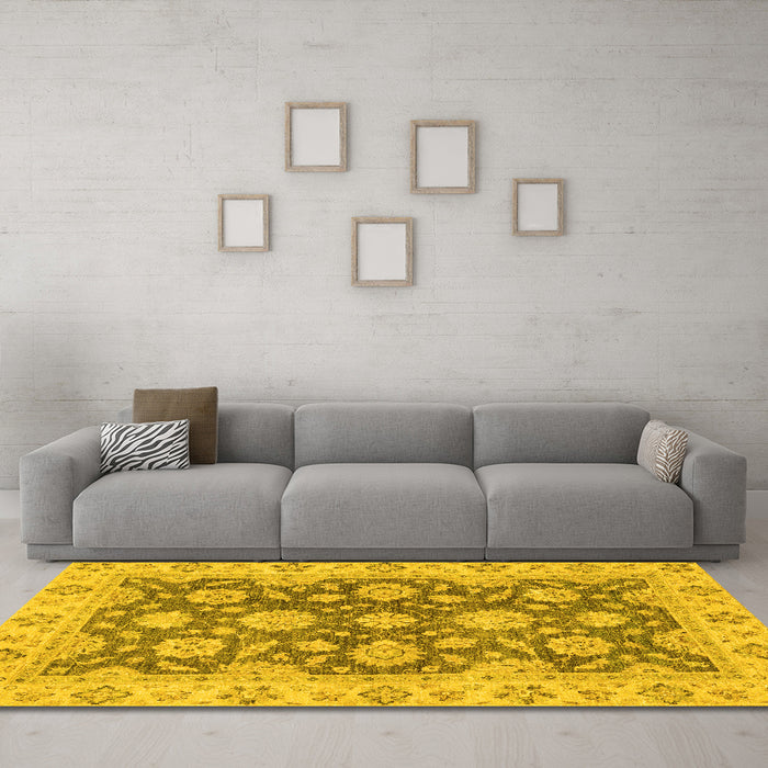 Machine Washable Oriental Yellow Traditional Rug in a Living Room, wshabs2989yw