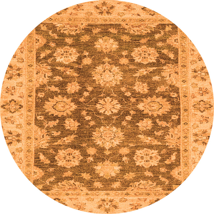 Round Machine Washable Oriental Orange Traditional Area Rugs, wshabs2989org