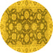 Round Machine Washable Oriental Yellow Traditional Rug, wshabs2989yw