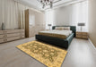 Abstract Dark Brown Oriental Rug in a Bedroom, abs2989