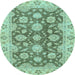 Round Oriental Light Blue Traditional Rug, abs2989lblu