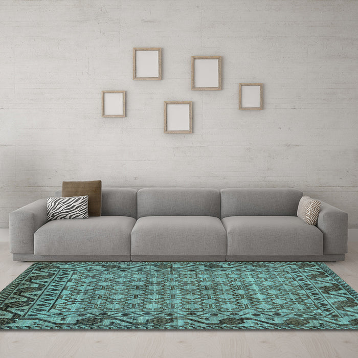 Machine Washable Southwestern Light Blue Country Rug in a Living Room, wshabs298lblu