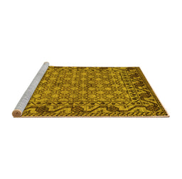Sideview of Machine Washable Southwestern Yellow Country Rug, wshabs298yw