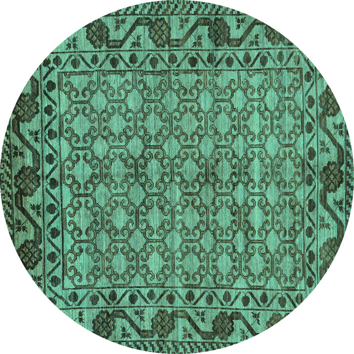 Round Southwestern Turquoise Country Rug, abs298turq