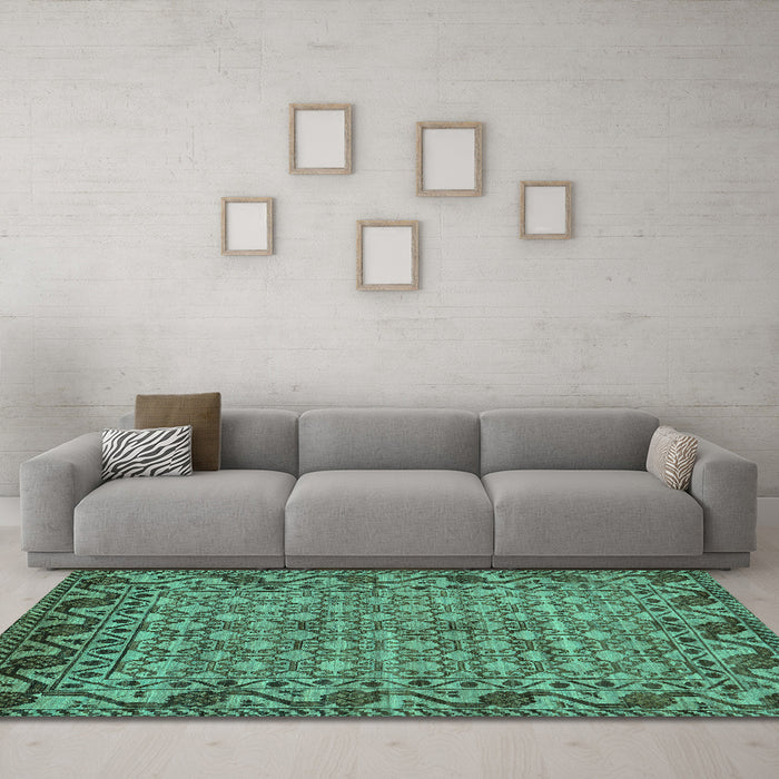 Machine Washable Southwestern Turquoise Country Area Rugs in a Living Room,, wshabs298turq