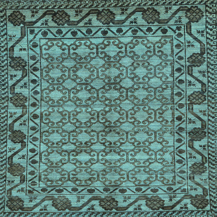 Square Machine Washable Southwestern Light Blue Country Rug, wshabs298lblu