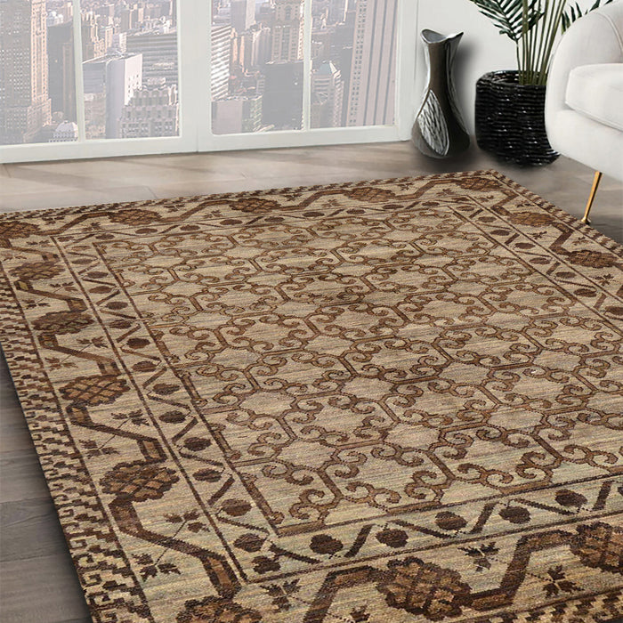 Abstract Dark Sienna Brown Southwestern Rug in Family Room, abs298