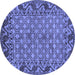 Round Machine Washable Southwestern Blue Country Rug, wshabs298blu