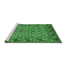 Sideview of Machine Washable Southwestern Emerald Green Country Area Rugs, wshabs298emgrn