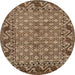 Round Abstract Dark Sienna Brown Southwestern Rug, abs298