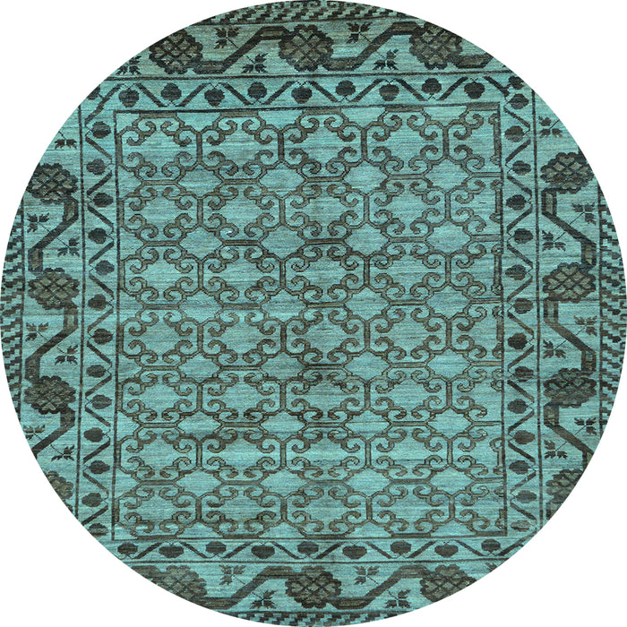 Round Machine Washable Southwestern Light Blue Country Rug, wshabs298lblu