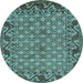 Round Machine Washable Southwestern Light Blue Country Rug, wshabs298lblu