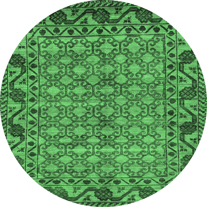 Round Machine Washable Southwestern Emerald Green Country Area Rugs, wshabs298emgrn