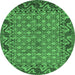 Round Machine Washable Southwestern Emerald Green Country Area Rugs, wshabs298emgrn