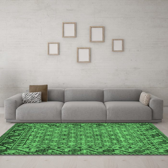 Machine Washable Southwestern Emerald Green Country Area Rugs in a Living Room,, wshabs298emgrn