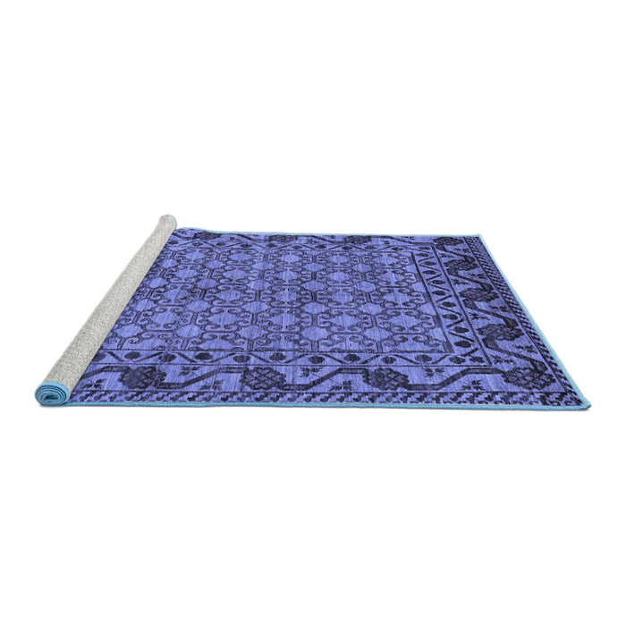 Sideview of Machine Washable Southwestern Blue Country Rug, wshabs298blu