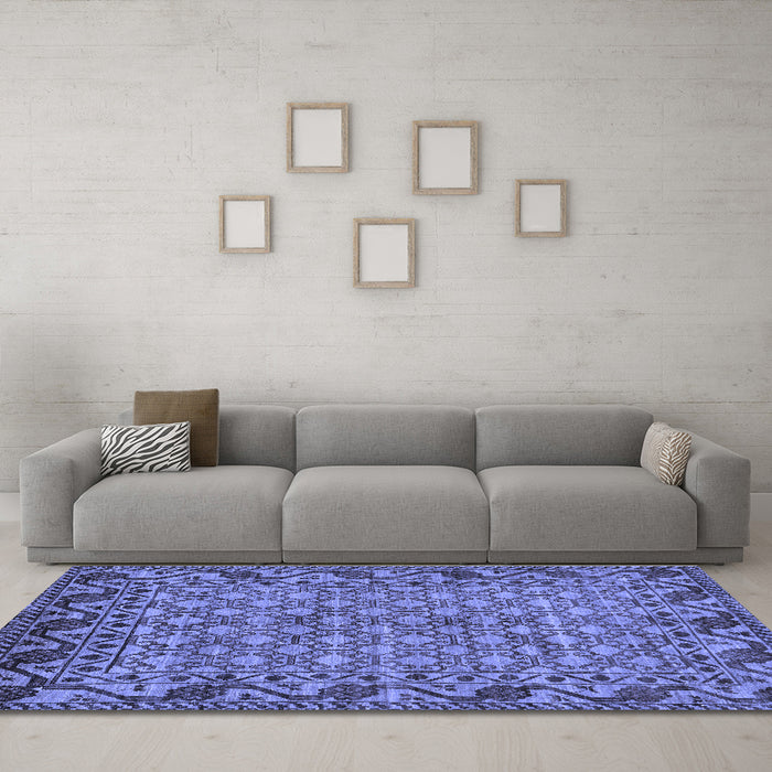Machine Washable Southwestern Blue Country Rug in a Living Room, wshabs298blu