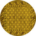 Round Machine Washable Southwestern Yellow Country Rug, wshabs298yw