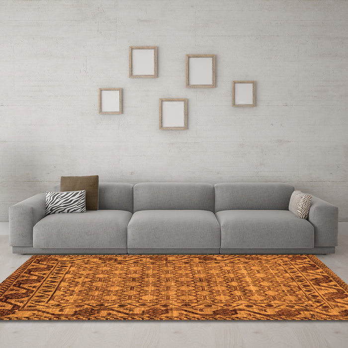 Machine Washable Southwestern Orange Country Area Rugs in a Living Room, wshabs298org