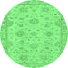 Round Machine Washable Abstract Emerald Green Modern Area Rugs, wshabs2990emgrn