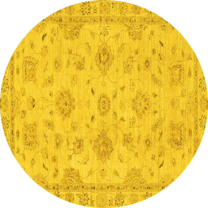 Round Abstract Yellow Modern Rug, abs2990yw