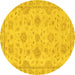 Round Abstract Yellow Modern Rug, abs2990yw