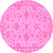 Round Machine Washable Abstract Pink Modern Rug, wshabs2990pnk