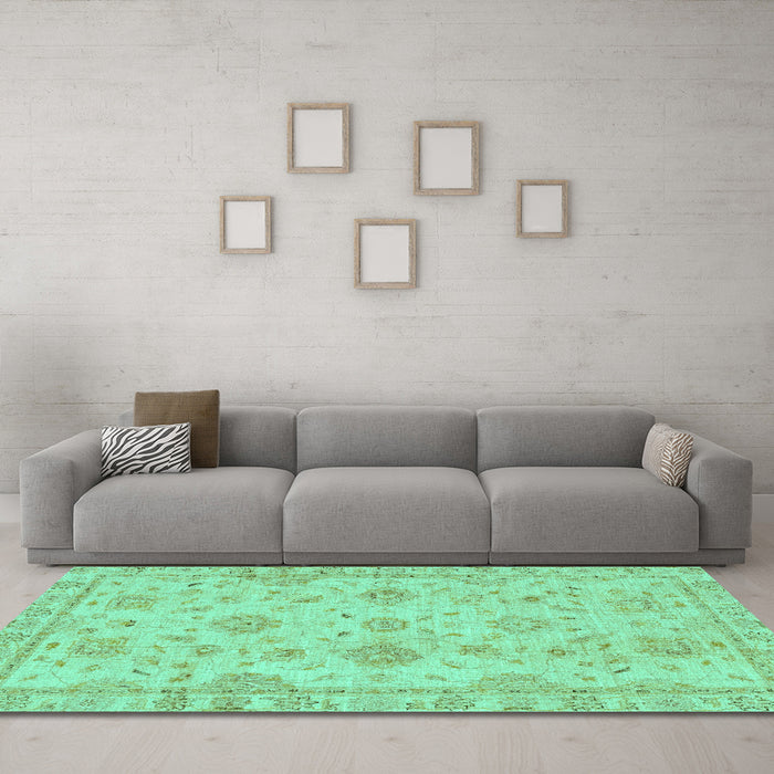 Machine Washable Abstract Turquoise Modern Area Rugs in a Living Room,, wshabs2990turq