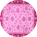 Round Machine Washable Oriental Pink Traditional Rug, wshabs2991pnk