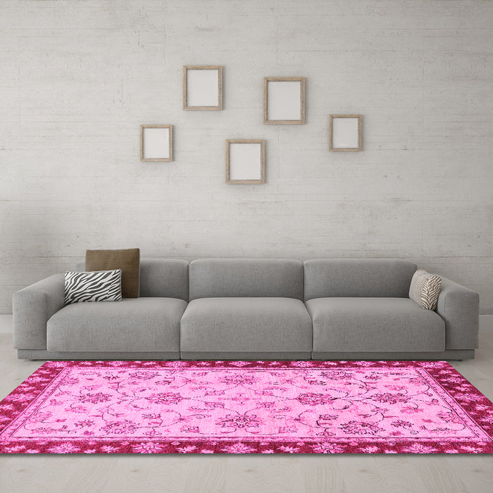 Machine Washable Oriental Pink Traditional Rug in a Living Room, wshabs2991pnk
