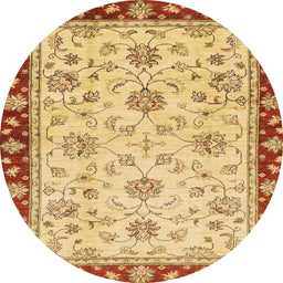 Round Abstract Chrome Gold Yellow Oriental Rug, abs2991