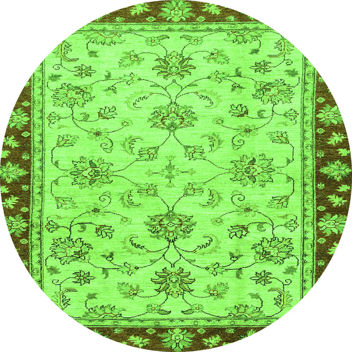 Round Machine Washable Oriental Green Traditional Area Rugs, wshabs2991grn