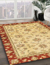 Abstract Chrome Gold Yellow Oriental Rug, abs2991