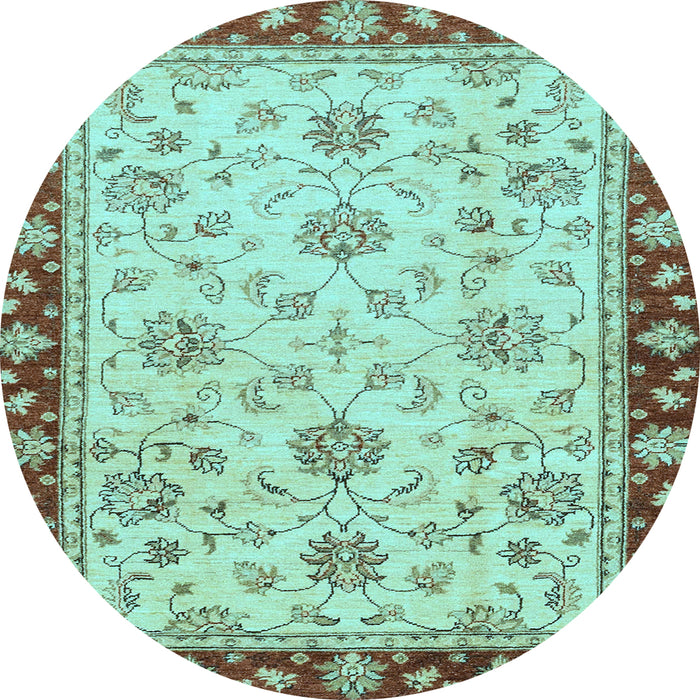 Round Oriental Light Blue Traditional Rug, abs2991lblu