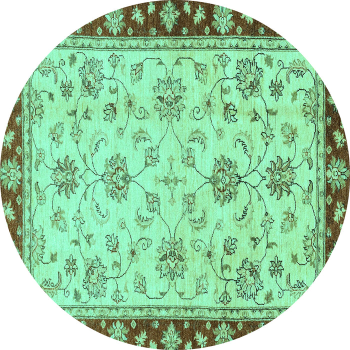 Round Machine Washable Oriental Turquoise Traditional Area Rugs, wshabs2991turq