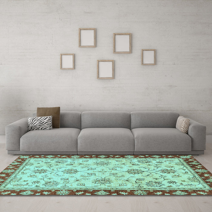 Machine Washable Oriental Light Blue Traditional Rug in a Living Room, wshabs2991lblu