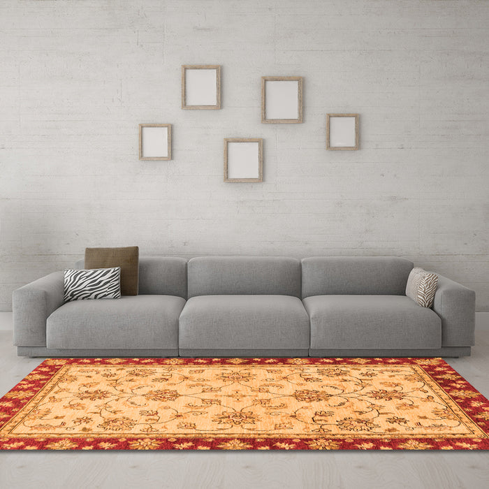 Machine Washable Oriental Orange Traditional Area Rugs in a Living Room, wshabs2991org