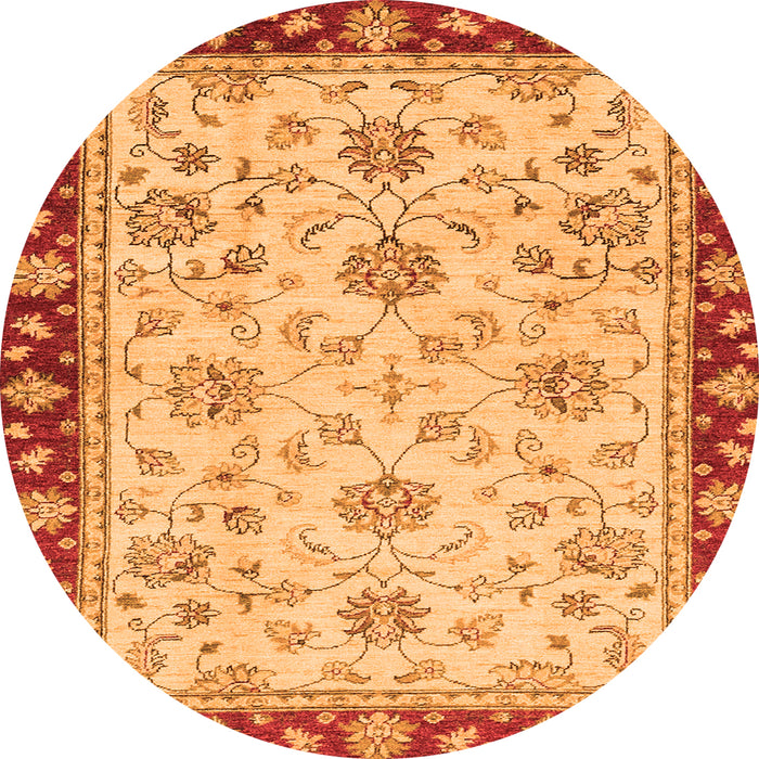 Round Machine Washable Oriental Orange Traditional Area Rugs, wshabs2991org