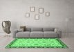 Machine Washable Oriental Emerald Green Traditional Area Rugs in a Living Room,, wshabs2991emgrn