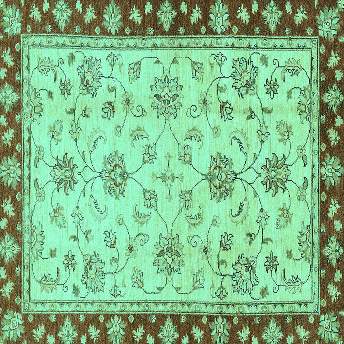 Square Machine Washable Oriental Turquoise Traditional Area Rugs, wshabs2991turq