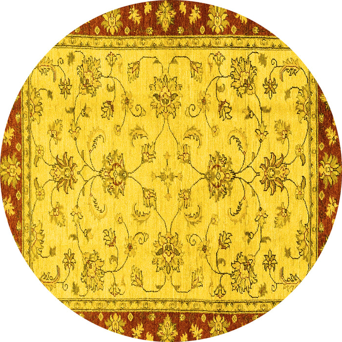 Round Machine Washable Oriental Yellow Traditional Rug, wshabs2991yw