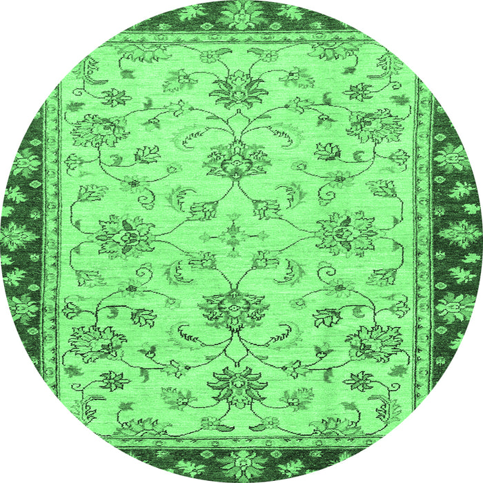 Round Oriental Emerald Green Traditional Rug, abs2991emgrn