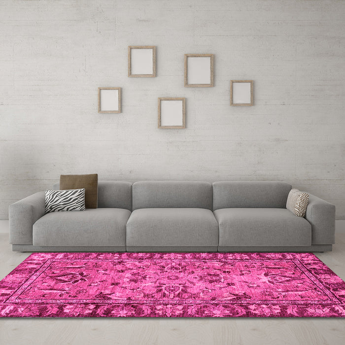 Machine Washable Abstract Pink Modern Rug in a Living Room, wshabs2992pnk