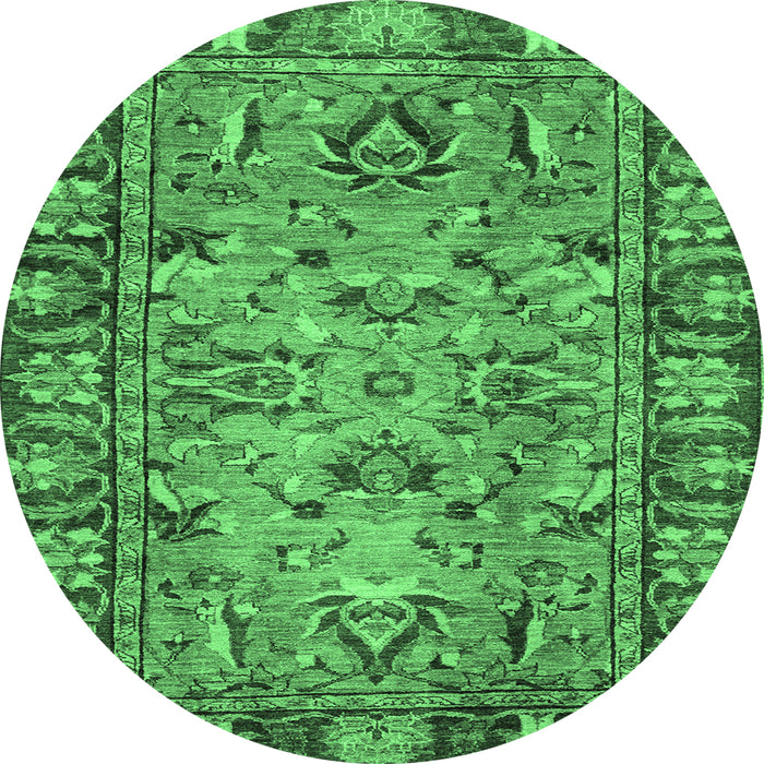 Round Machine Washable Abstract Emerald Green Modern Area Rugs, wshabs2992emgrn