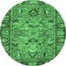 Round Machine Washable Abstract Emerald Green Modern Area Rugs, wshabs2992emgrn