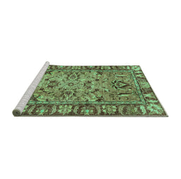 Sideview of Machine Washable Abstract Turquoise Modern Area Rugs, wshabs2992turq