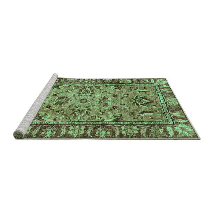 Sideview of Machine Washable Abstract Turquoise Modern Area Rugs, wshabs2992turq